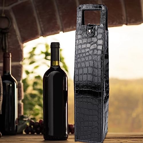 Leather Wine Bottle Carrier, Wine Gift Bag PU Resuable Leather Wine Tote Bag Champagne Beer Gift Bags Carrier for for Picnic Beach Party Travel, Good Gifts for Wedding Housewarming Wine(Black) - color: Black