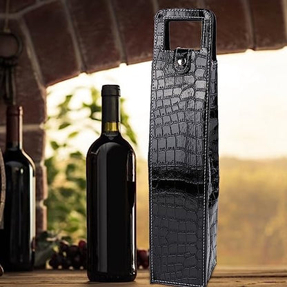 Leather Wine Bottle Carrier, Wine Gift Bag PU Resuable Leather Wine Tote Bag Champagne Beer Gift Bags Carrier for for Picnic Beach Party Travel, Good Gifts for Wedding Housewarming Wine(Black) - color: Black