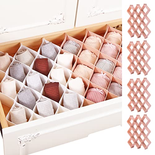 ROUFA Sock Drawer Organizer for Dresser, Honeycomb Underwear Dividers for Women, Panty Separator for Bras, Socks, Belt and Leggings (24pcs.Pink) - color: Pink, size: 24Pcs