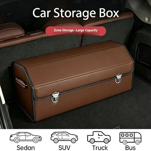 Leather Storage Box Car Trunk Organizer for Trunk SUV Sedan, Foldable Storage Box with Lid (Brown 29.5" L*12.2" W*11.8" H) - size: Brown 29.5"L*12.2"W*11.8" H