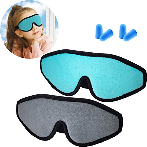 2 Pieces 3D Sleep Mask for Kids Memory Foam Contoured Eye Mask, Travel Sleep Eye Cover with Adjustable Strap, 3D Blindfolds(Gray and Green) - color: Gray and Green