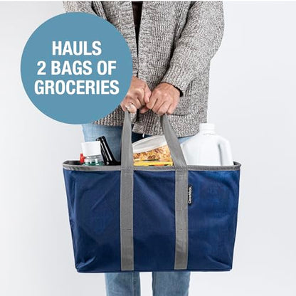 CleverMade EcoBasket Collapsible Tote Basket – Reusable Grocery Tote - color: Blue/Gray, size: 30l - 1 Pack