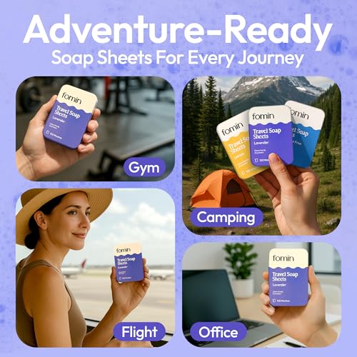 FOMIN - Paper Soap Sheets Tin for Traveling - 300 Variety (Unscented, Lemon, Lavender) Portable Travel Hand Soap Sheets, Dissolvable Mini Camping Hand Soap for Hand Washing and Camping - color: Variety Pack-001 (Unscented, Lemon, Lavender)