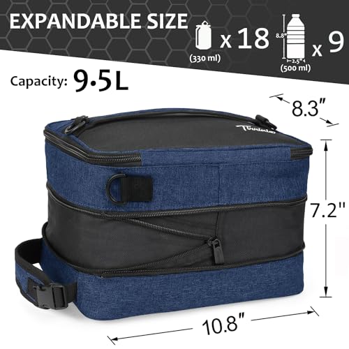 Tirrinia Expandable Insulated Lunch Bag for Men Women – Leakproof Reusable Cooler LunchBox for Kids & Adults with Shoulder Strap, Perfect for Work, School, Office, Travel,Dark Blue - color: Dark Blue