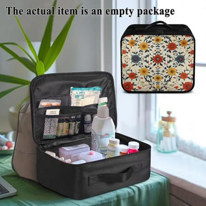 Empty First Aid Bag Flower Design Medical Bag Empty Large Capacity for Home Office and Travel Use Lightweight Washable Soft Fabric Organizational Pouch for Emergencies - color: Flower