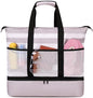 JIANYA Beach Bag Women Waterproof Sandproof Beach Tote Bags with Cooler Top Zipper Large Totes for Pool Travel Daily - color: Shallow Coffee Stripes