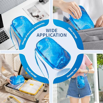 Electronics Organizer Travel Case, Cable Organizer Travel Essentials Tech Pouch,Suitable for Charger, Cable, Phone，Flash Drive,Blue Marble - color: Blue Marble