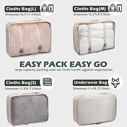 Chumia 21 Set Packing Cubes Back to School Travel Clothes Luggage Suitcases Organizer Trip College Dorm Toiletry Shoes Bag(Beige, Gray, Lake Blue)