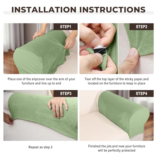 Couch Arm Covers 2 Pcs Sofa Armrest Covers Stretch Couch,Armrest Cover for Chairs Scratch-Resistant Sofa Arm Cover Armchair Slipcovers,Avocado Green - color: Avocado Green, size: 2PC Armrest Cover