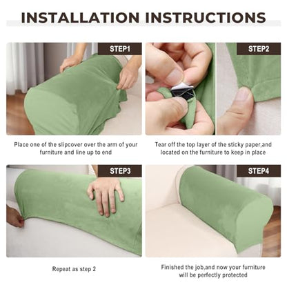 Couch Arm Covers 2 Pcs Sofa Armrest Covers Stretch Couch,Armrest Cover for Chairs Scratch-Resistant Sofa Arm Cover Armchair Slipcovers,Avocado Green - color: Avocado Green, size: 2PC Armrest Cover