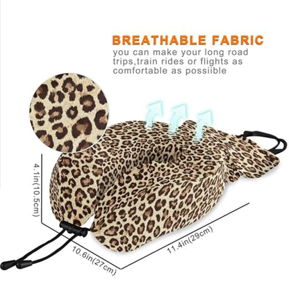 ALAZA Memory Foam Travel Pillow with Snap Clip Animal Leopard Print Geometric Brown Neck Pillow for Airplane Travel Kit, Soft Comfortable and Washable