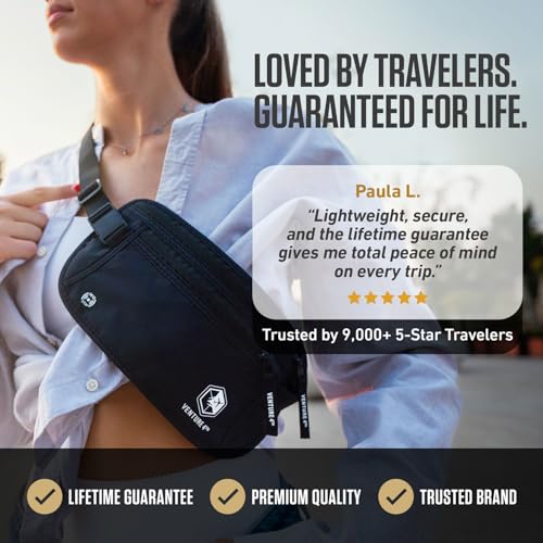 VENTURE 4TH Money Belt for Travel – Slim Hidden Under-Clothes RFID Blocking Anti-Theft Passport Holder & Travel Wallet Pouch for Men & Women to Protect Cash, Cards & Documents (Brown) - color: Brown