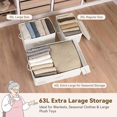 GRANNY SAYS Large Storage Bins with Lids, Decorative Storage Boxes with Double-Lids, Extra Large 63L Closet Organizer for Clothes, Toy Storage Chest, Ivory, 1-Pack - color: Ivory, size: Extra Large - 1 Pack