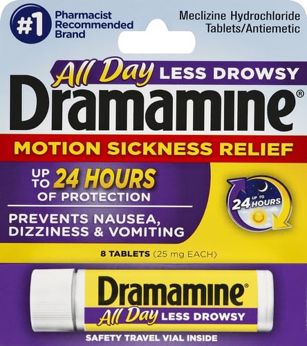 Dramamine Motion Sickness Relief Less Drowsey Formula, 8 Count (Pack of 2) - size: 8 Count (Pack of 2)