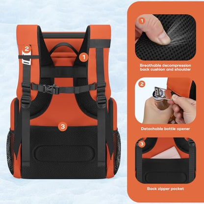 Maelstrom Backpack Cooler,36 Can Cooler Backpack,Soft Cooler Bag Insulated Leakproof,Lightweight Ice Chest Backpack,Travel Cooler Lunch Backpack for Camping,Hiking,Beach - color: Orange