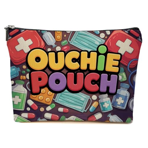JIUWEIHU Funny Ouchie Pouch Makeup Bag, Funny Medical First Aid Cosmetic Bags Travel Organizer Bag Zipper Pouch, Birthday Christmas Nurse Gifts for Healthcare Workers Women Friend Colleague - color: Multicolor 0077