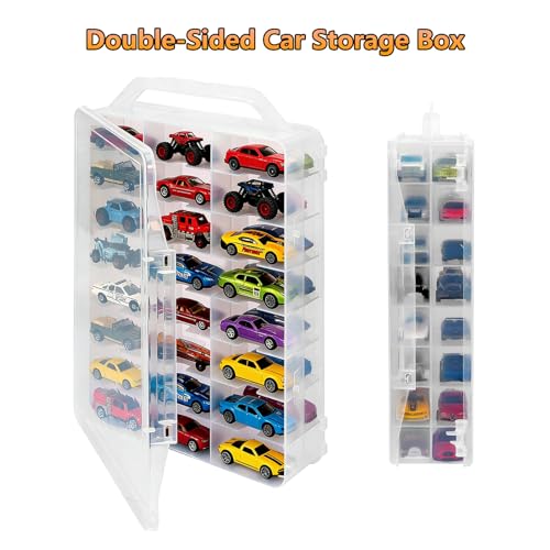 Double-Sided 1:64 Scale Toy Car Storage Case, 48-Slot Clear Organizer with Handle, Transparent Display & Storage Box Compatible with Most Die-Cast Model Cars (Case Only)