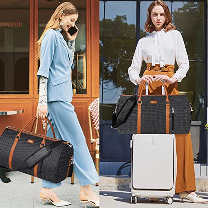 Garment Bag for Travel Convertible Carry On Garment Bag Large Travel Duffel Bags for Women 2 in 1 Hanging Suitcase Suit Travel Bags for Women & Men 3pcs Set - color: E-black Dot