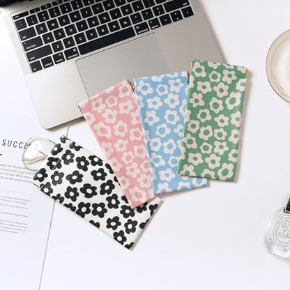 Glasses Case Soft, Eyeglass Cases for Women Portable Squeeze Top PU Leather 2 Pack Glasses Pouch with Cleaning Cloth - color: 2pcs Black Flowers+green Flowers