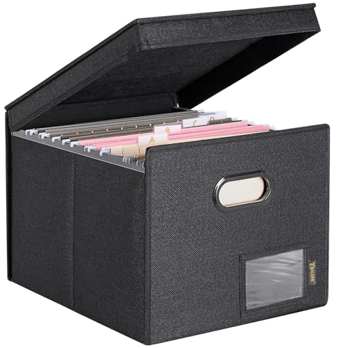 BALEINE File Organizer Box with Lid, Collapsible File Folder Organizer with Plastic Slide, Hanging File Folder Box for Office Document Storage (Tab Friendly, 1 Pack, Black) - color: Black, size: 1 Pack (Tab Friendly)