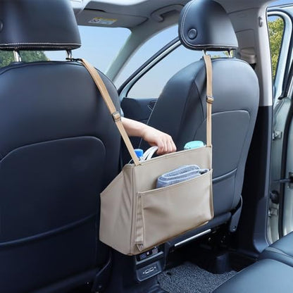 Viaviat Car Handbag Purse Holder Between Seats Leather Car Front Seat Storage Bag Large Capacity Car Organizers for Book Document Phone Bottle Tissue Toy (Beige Style-1) - color: Beige (Style 1)