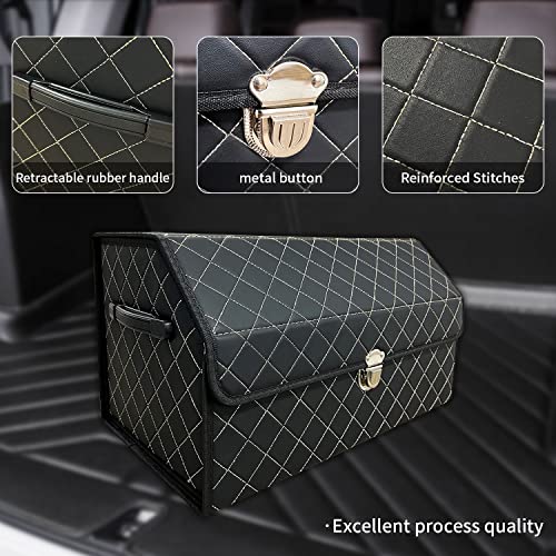 Trunk Organizer for Car With Lid,Foldable Trunk Organizer for SUVs & Sedans,Multi-Functional Leather Storage Box- Black Grid - Small - color: Black Grid, size: Small