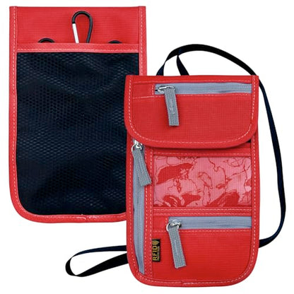 Travel Neck Wallet, RFID Blocking Passport Holder with Adjustable Neck Strap for Men and Women to Keep Cash, Credit Cards and Travel Documents Safe - Red - color: Red