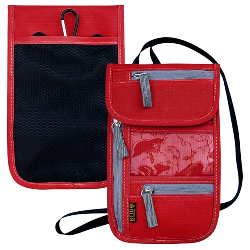Travel Neck Wallet, RFID Blocking Passport Holder with Adjustable Neck Strap for Men and Women to Keep Cash, Credit Cards and Travel Documents Safe - Red - color: Red