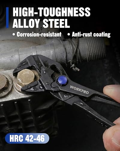 WORKPRO Mini Pliers Wrench, 4-Inch Smooth Jaw Plier, High-Toughness Alloy Steel Adjustable Wrench Pliers with Smooth Parallel Jaws, Anti-Rust Coating, EDC Plier for Tight Spaces & Versatile Use - color: Black