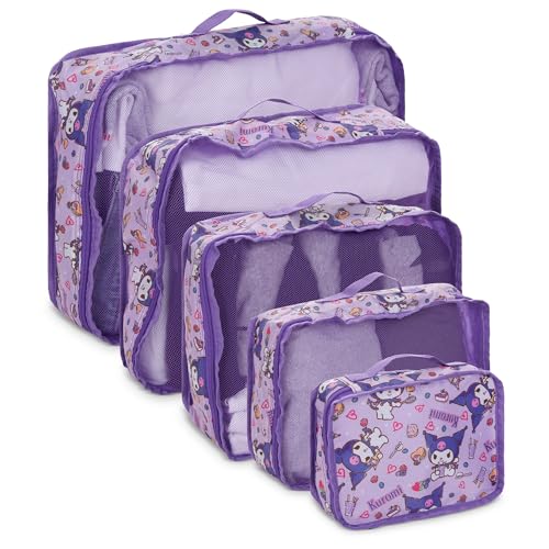 Sanrio's Hello Kitty Packing Cubes - 5 Piece Packing Cube Bags - Travel Essentials - Suitcase Luggage Organizer Set - Hello Kitty and Friends, My Melody, Kerromi, Kerropi, Badtz-Maru (Kerromi) - color: Purple