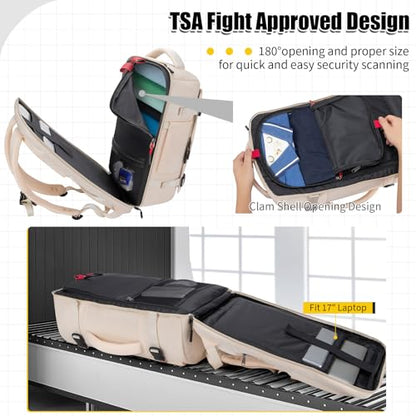 42L Travel Backpack with 4 Packing Cubes, TSA Friendly Flight Approved Carry-On Bag, Water-Resistant Business Backpack for Men Women, Fits 17.3" Laptop (Off-white) - color: Off-white