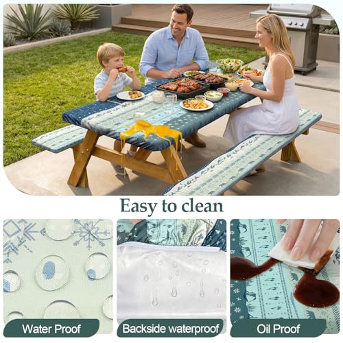 Picnic Table Cover with Bench Covers Camping Essentials Waterproof Windproof Camping Tablecloth with Drawstring Bag, Fitted Rectangle Tables and Seats, 72in, Bohemian - color: Bohemian, size: 72in