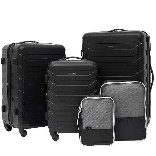 Wrangler 5 Piece Luggage & Travel Accessories Set, Black - color: Black, size: 5 Piece Set