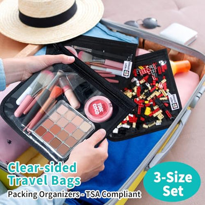 HIONXMGA TSA Approved Toiletry Bag, Set of 3 Clear Travel Toiletry Bag Quart Size Zipper Travel Pouch, Waterproof Makeup Cosmetic Bag for Women Men Kids Toiletries Carry on, Black - color: Black, Mixed Sizes