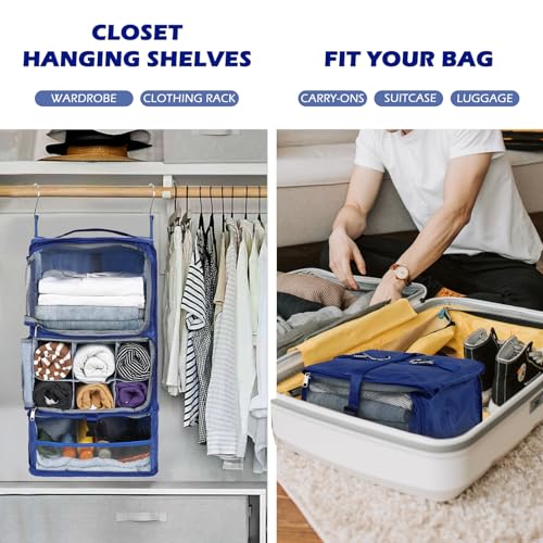 Surblue Hanging Shelves Travel Storage Bag Compression Packing Cube for Suitcase Collapsible with Extension Layer Large Capacity, Blue,XL - color: A-Blue, size: XL 13*10.2*23.2in
