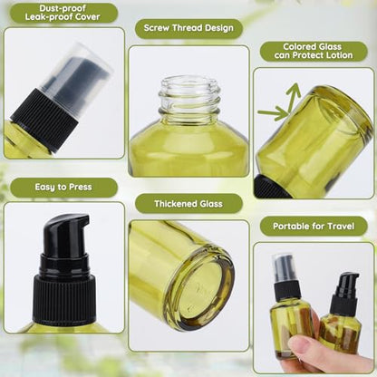 Segbeauty 6pcs 1oz Glass Mini Travel Bottles of 3pcs Small Lotion Containers, 3pcs Perfume Travel Refillable Bottles, 30ml Pump Dispenser Empty Spray Bottle, Oils Liquid Container Bottle Dispenser - size: 1oz+1 fl oz