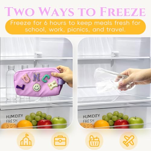 Small Lunch Bag for Girls with 2 Ice Packs, Insulated Mini Lunch Box, Freezable Cooler Bag for Kids Toddler, Reusable Snack Bags for School, Cute Lunchbox Back to School Supplies