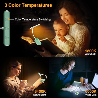 Gritin Rechargeable Book Light for Reading in Bed with 19 LED &Memory Function-Eye Caring 3 Color Temperatures,5 Brightness Levels,90 Hrs Runtime Flexible Goose Neck Clip on Light-Cyan - color: Cyan