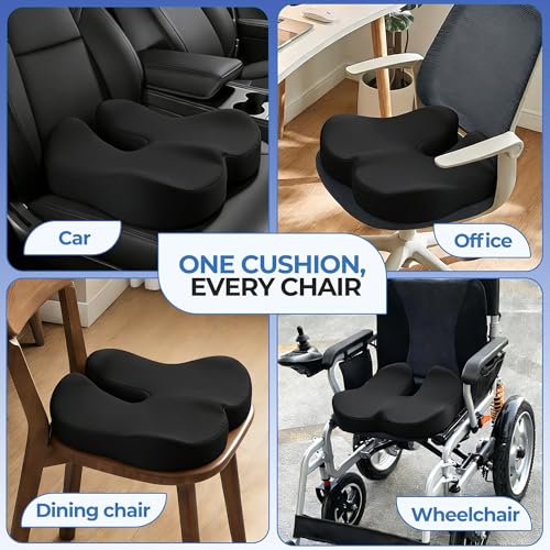 Seat Cushions for Office Chairs & Car, Ergonomic Memory Foam Seat Cushion with Breathable Holes for Tailbone Pain Relief, Sciatica