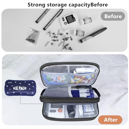 suzamed Insulin Cooler Travel Case, Double Layer Medicine Kit Diabetes Travel Case, Portable Medicine Organizer with 2Pack 150g Ice Pack TSA Approved for Insulin Pens Diabetic Supplies (Black) - color: Black