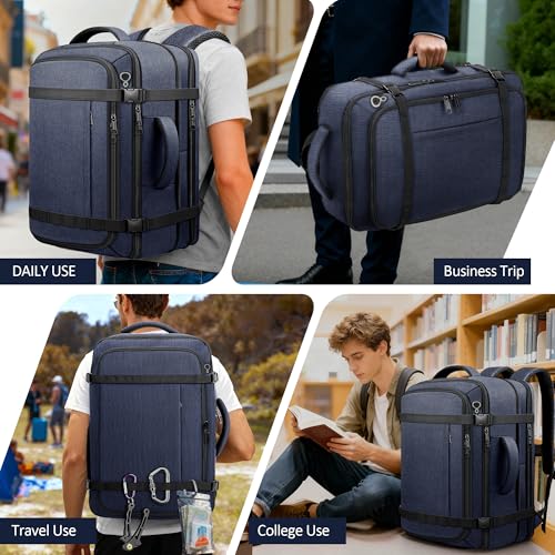 Flight Approved Travel Backpack with LifetimeWarranty,Expandable Carry on Backpack 40-50L with Cable Access Port,Fits 17.3"Laptop,Flight TSA friendly,Anti Theft Laptop Backpack Travel,Commuting,Blue - color: Blue, size: 17.3inch (19"x12.5"x8.5")