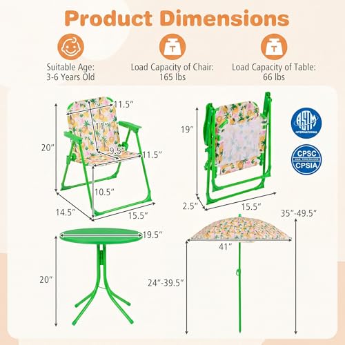 HONEY JOY Kids Picnic Table, Animal Themed Toddler Outdoor Table and Chair Set, 2 Folding Chairs & Removable Umbrella, Children Outdoor Furniture for Backyard Patio Garden (Green Lion) - color: Green Lion