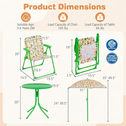 HONEY JOY Kids Picnic Table, Animal Themed Toddler Outdoor Table and Chair Set, 2 Folding Chairs & Removable Umbrella, Children Outdoor Furniture for Backyard Patio Garden (Green Lion) - color: Green Lion
