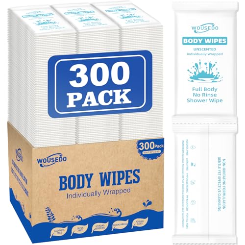 300 Pcs Ultra Thick Soft Large Body Wipes Individually Wrapped(7.87" x 9.45"),Shower Wipes for Adults Bathing No Rinse,Personal Cleansing Wipes for Travel Gym,Bulk Deodorant for Homeless(White) - color: White, size: 1 Count (Pack of 300)