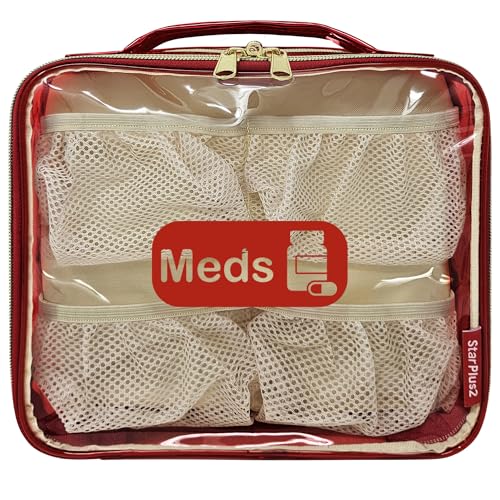Large Travel Pill Bottle Organizer, Clear Medicine Bag, 2 Zipper Compartments with Divider and Mesh Pockets, Easy View of Medications, Medical Supplies, and Toiletries, PVC - Red - color: - Pvc Red, size: L (Pack of 1)