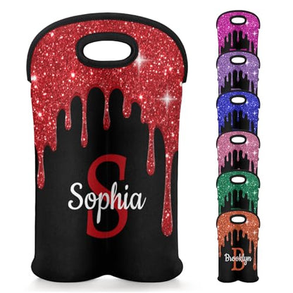 Customize Neoprene Wine Carrier Tote 2 Bottles Personalized Wine Sleeve Gift Bags Custom with Name Travel Wine Bottle Holder - color: Red, size: Medium