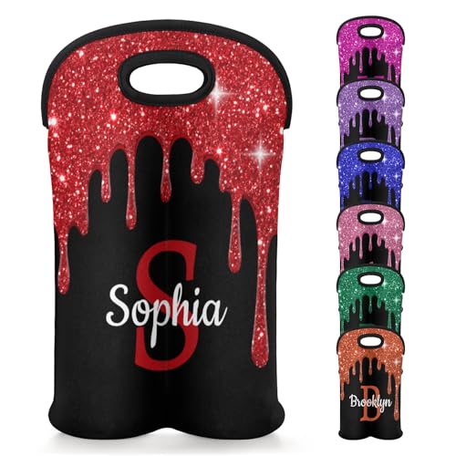 Customize Neoprene Wine Carrier Tote 2 Bottles Personalized Wine Sleeve Gift Bags Custom with Name Travel Wine Bottle Holder - color: Red, size: Medium