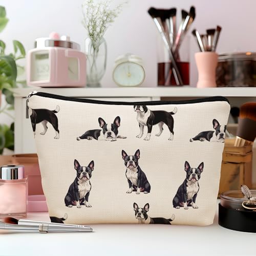 Boston Terrier Dog Makeup Bag, Boston Terrier Lovers Gifts Cosmetic Bag for Women, Dog Mom Lovers Owner Gifts for Women Christmas, Pet Lover Gift Zipper Travel Makeup Pouch for Purse - color: boston terrier