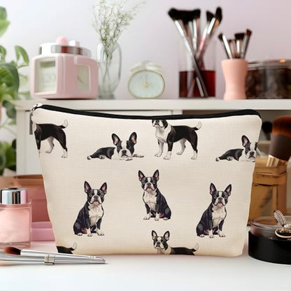 Boston Terrier Dog Makeup Bag, Boston Terrier Lovers Gifts Cosmetic Bag for Women, Dog Mom Lovers Owner Gifts for Women Christmas, Pet Lover Gift Zipper Travel Makeup Pouch for Purse - color: boston terrier