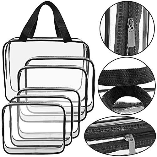 APREUTY Clear Makeup Bags, TSA Approved 6 Pcs Cosmetic Makeup Bags Set Clear PVC with Zipper Handle Portable Travel Luggage Pouch Airport Airline Vacation Organization (Black) - color: Black-6PCS (Large+Medium+Small)